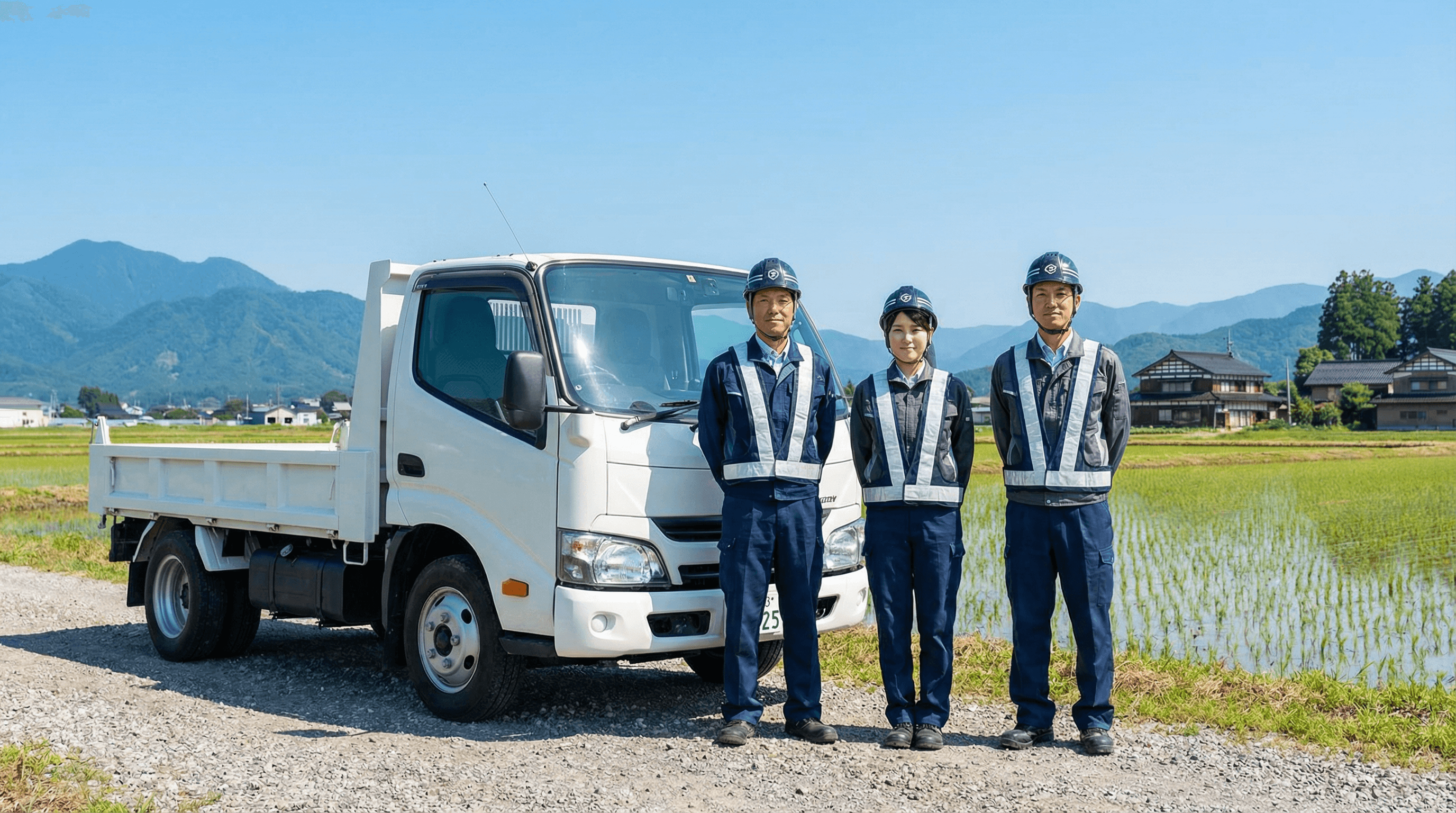 清潔感のあるスタッフと作業トラック